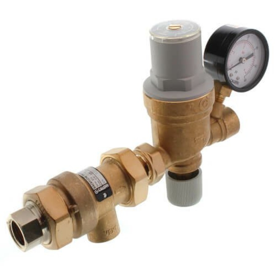 Heating Caleffi Combo Pressure Valves | 1/2" 573 Backflow Preventer And Autofill Combination W/ Pressure Gauge (Npt X Npt)