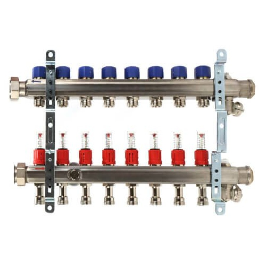 Pex Viega Viega Proradiant Stainless Steel Manifolds | 8-Loop Proradiant Stainless Steel Manifold Shut-Off/Balancing/Flow Meters