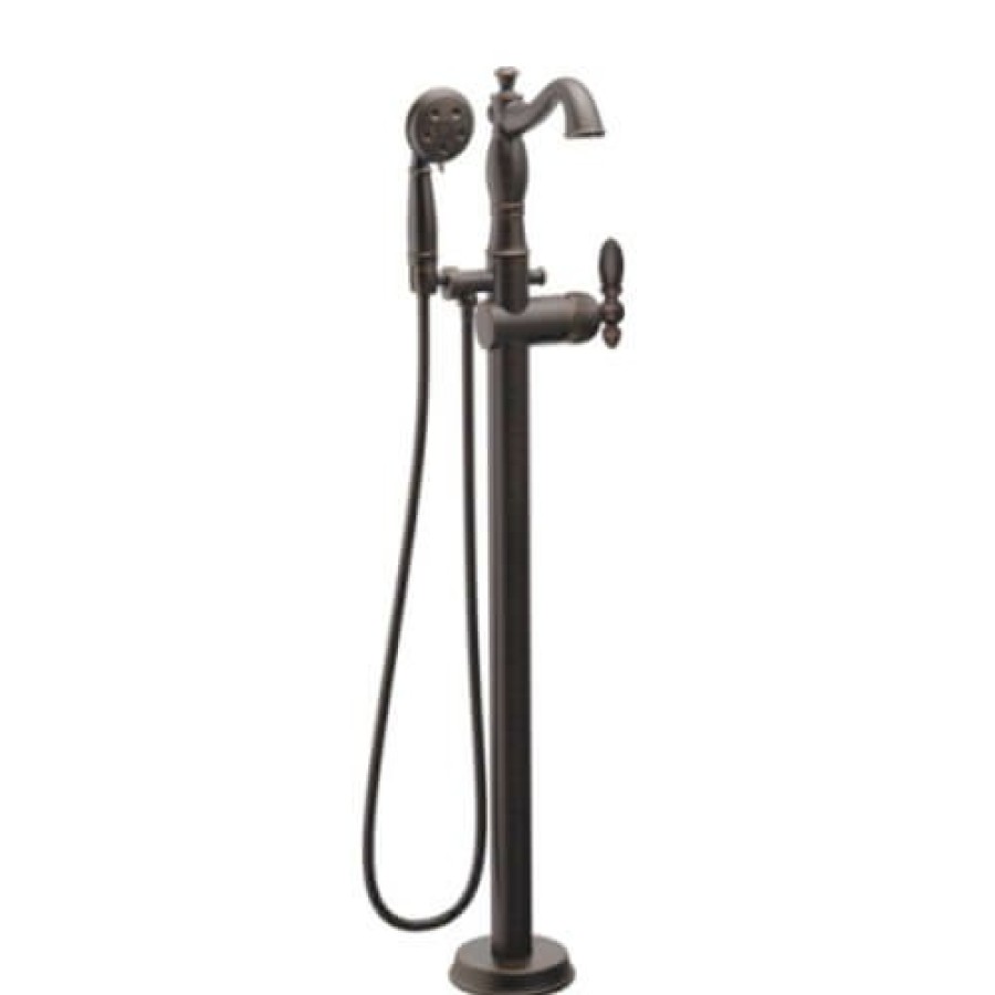 Plumbing Delta Bathtub Faucets | Cassidy Single Handle Floor Mount Tub Filler Trim W/ Hand Shower, No Handles Included (Venetian Bronze)