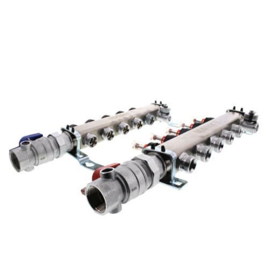 Pex Uponor (Wirsbo) Uponor Stainless Steel Manifolds | 5-Loop 1" Stainless Steel Radiant Heat Manifold Assembly W/ Flow Meter