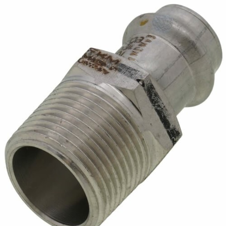 Plumbing Viega Propress 304 Stainless Steel Fittings | 1/2" X 3/4" Propress 304 Stainless Male Adapter W/ Fkm Seal (P X Mnpt)