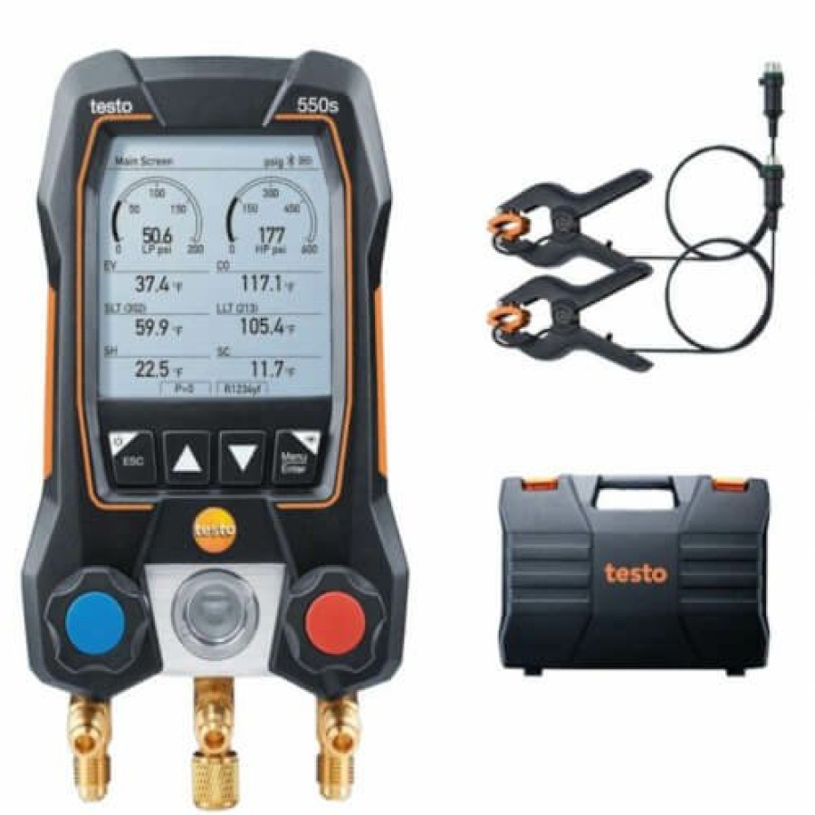 Hvac Testo Testo Hvac Instruments | 550S Kit, 2-Valve Smart Digital Manifold W/ 2 Wired Pipe Temp. Probes