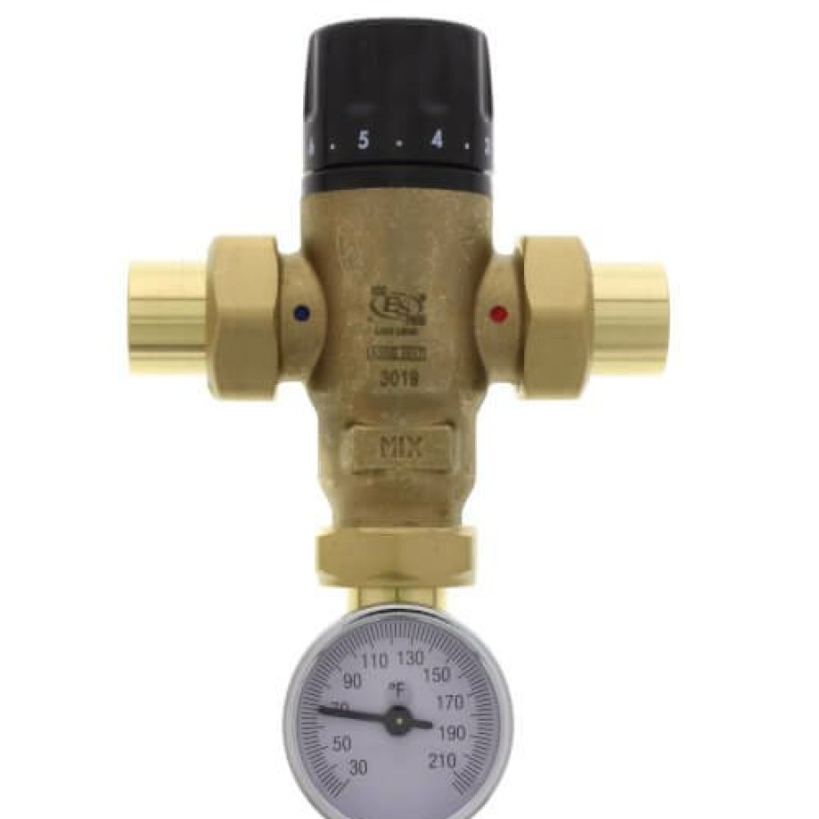 Heating Caleffi Mixing Valves | 3/4" Sweat Mixcal 3-Way Thermostatic Mixing Valve W/ Temperature Gauge