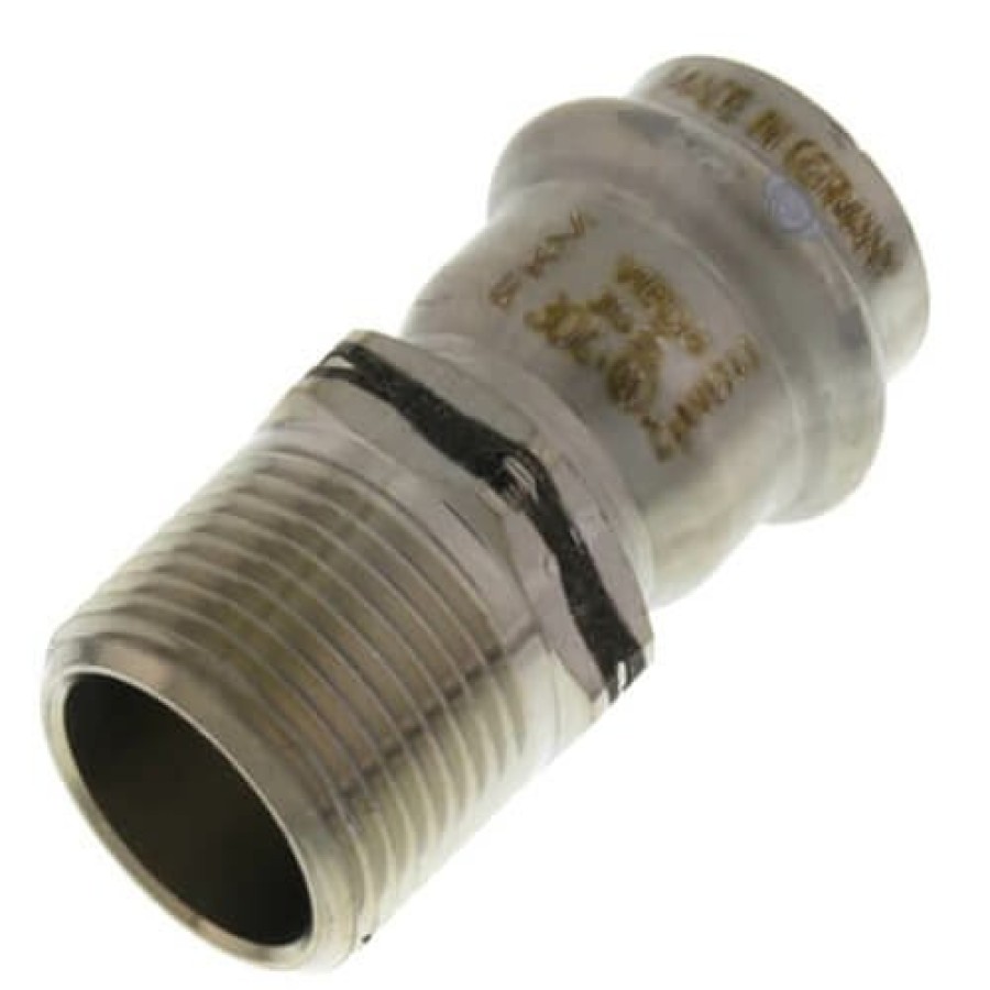 Plumbing Viega Propress 304 Stainless Steel Fittings | 3/4" X 1/2" Propress 304 Stainless Male Adapter W/ Fkm Seal (P X Mnpt)