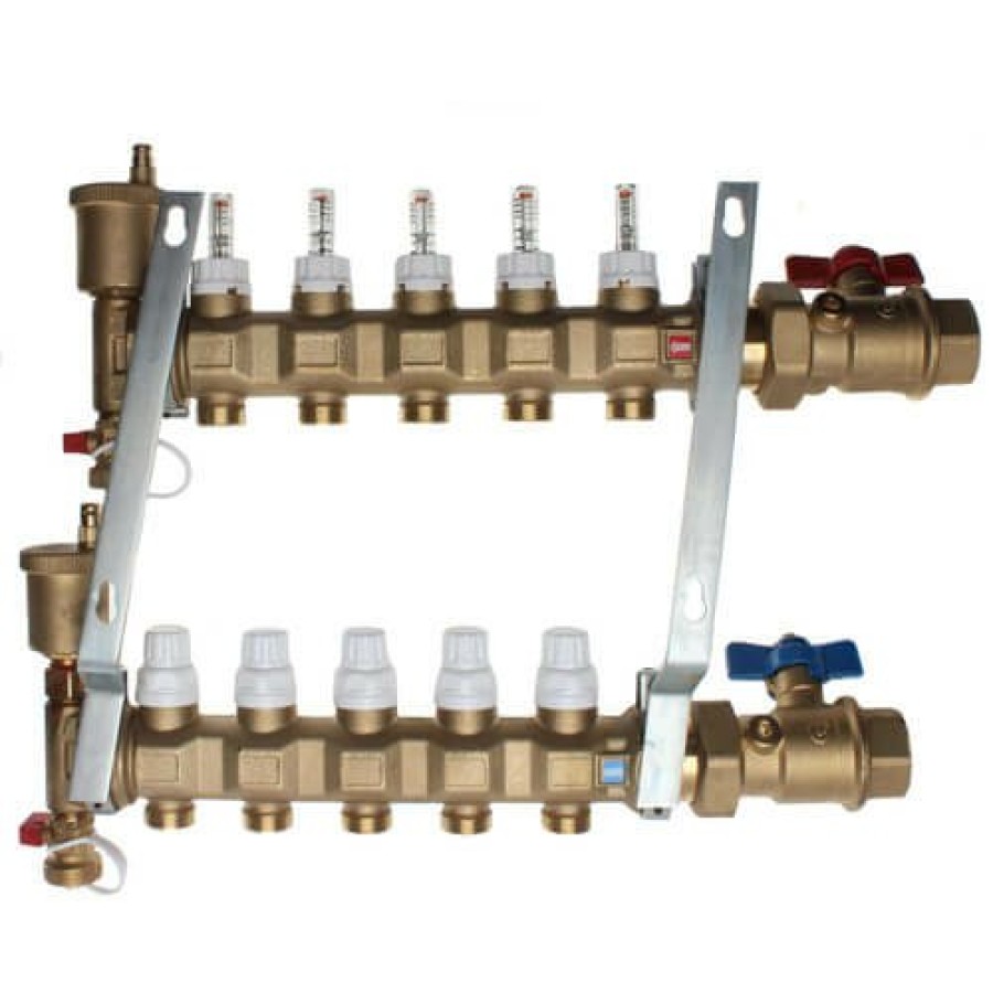 Pex Caleffi Caleffi Manifolds & Accessories | 1" Twistflow Manifold W/ Temp Gauge (5 Outlets)