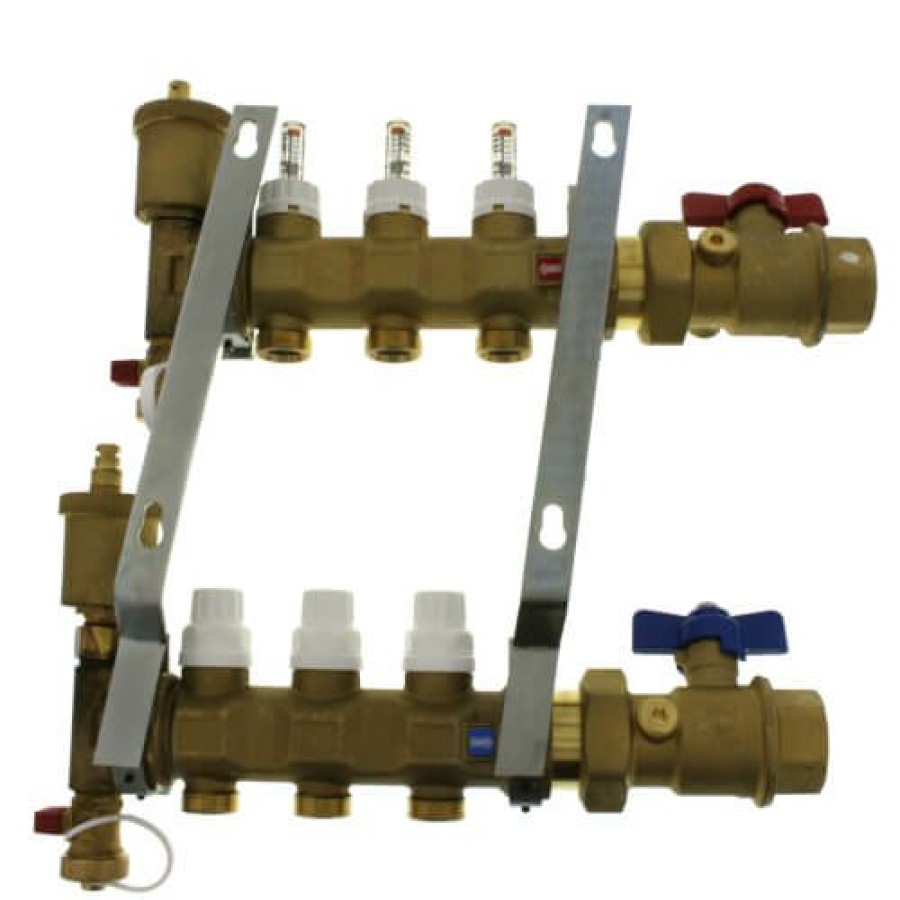 Pex Caleffi Caleffi Manifolds & Accessories | 1" Twistflow Inverted Manifold W/ Temp Gauge (3 Outlets)