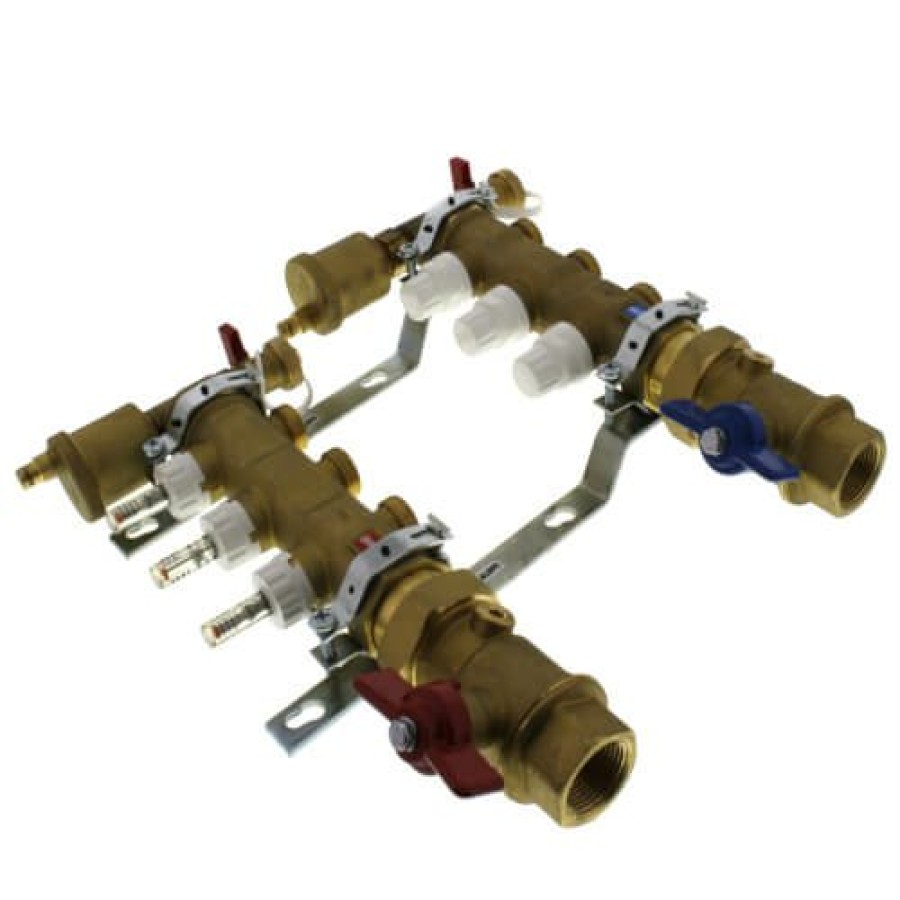 Pex Caleffi Caleffi Manifolds & Accessories | 1" Twistflow Inverted Manifold W/ Temp Gauge (3 Outlets)