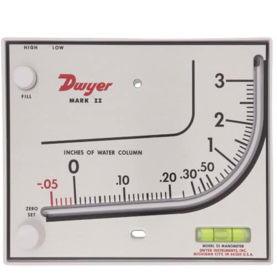 Hvac Dwyer Manometers | Mark Ii Molded Plastic Manometer, Red Fluid (0 - 3" W.C.)