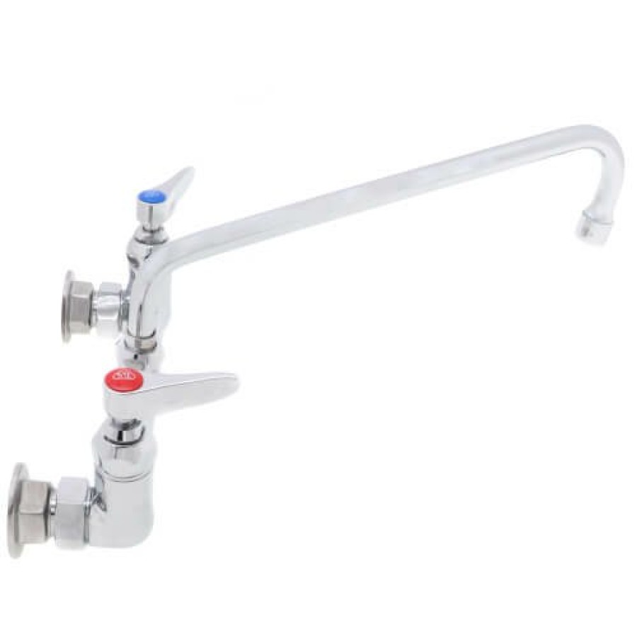 Plumbing T&S Brass | 8" Wall Mount Double Pantry Mixing Faucet W/ Stream Regulator Outlet, 12" Swing Nozzle