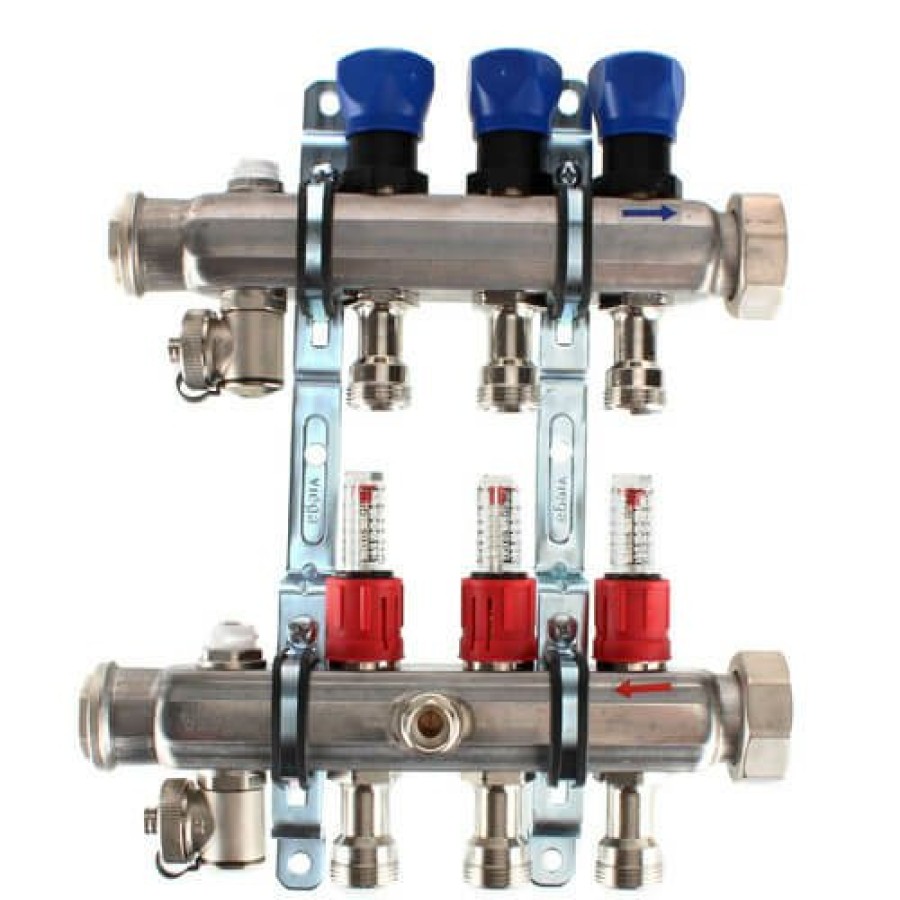 Pex Viega Viega Proradiant Stainless Steel Manifolds | 3-Loop Proradiant Stainless Steel Manifold Shut-Off/Balancing/Flow Meters