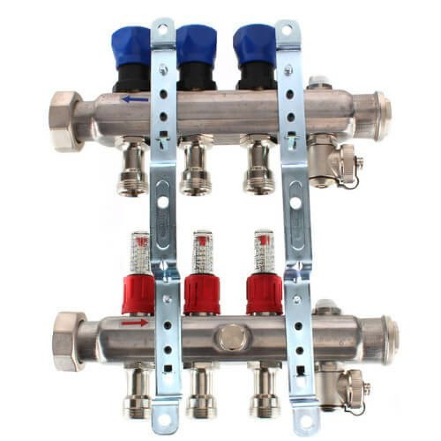 Pex Viega Viega Proradiant Stainless Steel Manifolds | 3-Loop Proradiant Stainless Steel Manifold Shut-Off/Balancing/Flow Meters