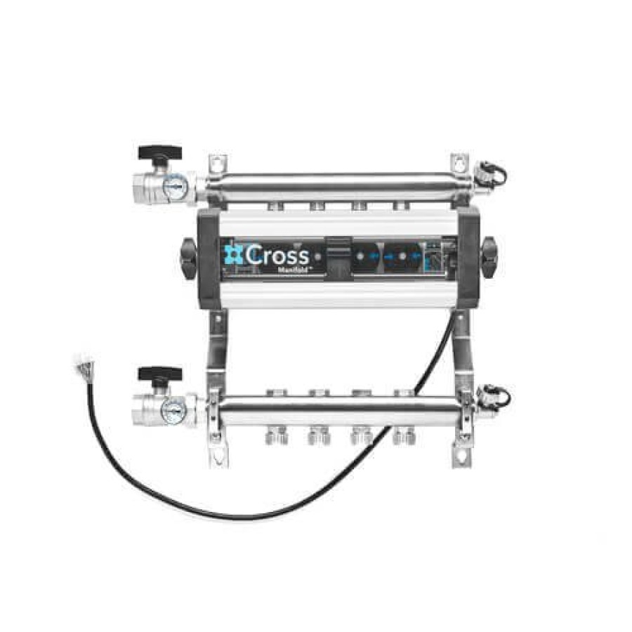 Pex Cross Manifold Cross Manifold Radiant Heat Manifolds | 4 Loop Stainless Steel Manifold Package W/ Control (1/2" Pex)