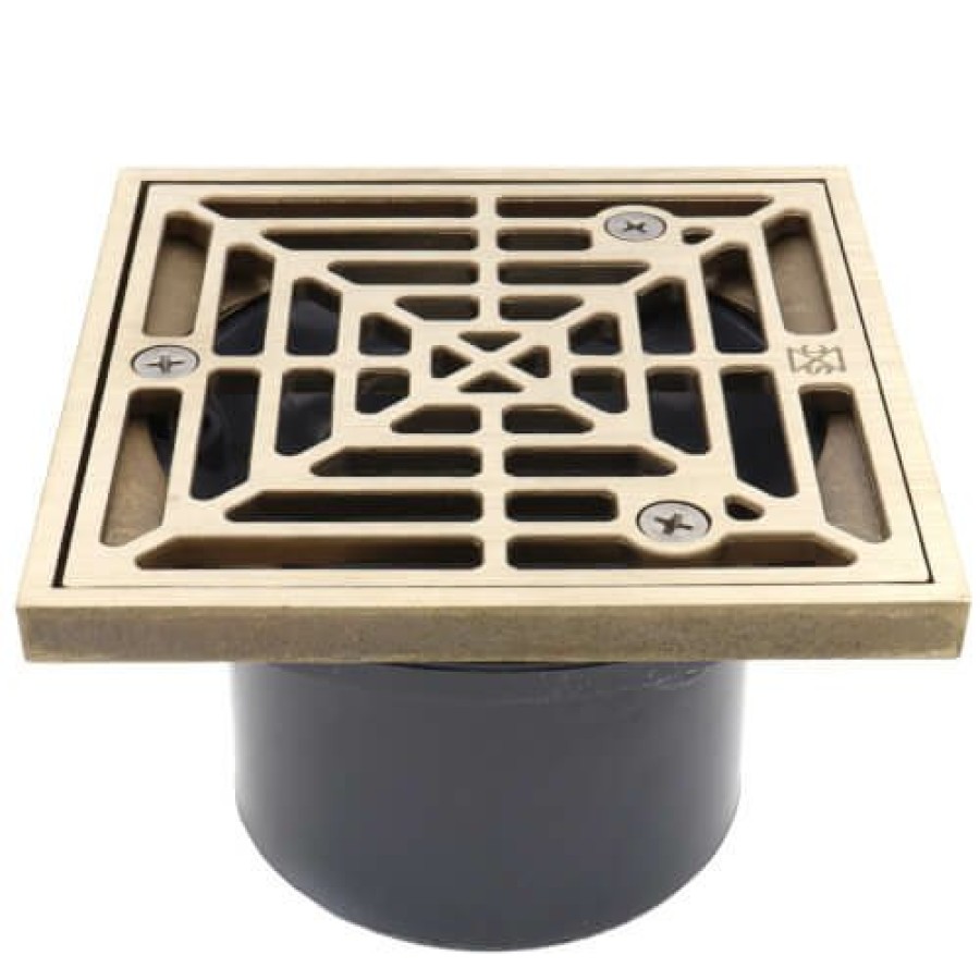 Plumbing Sioux Chief Floor Drains | 2" X 3" Pvc On-Grade Schedule 40 Non-Adjustable Floor Drain W/ Square Nickel-Bronze Ring & Strainer