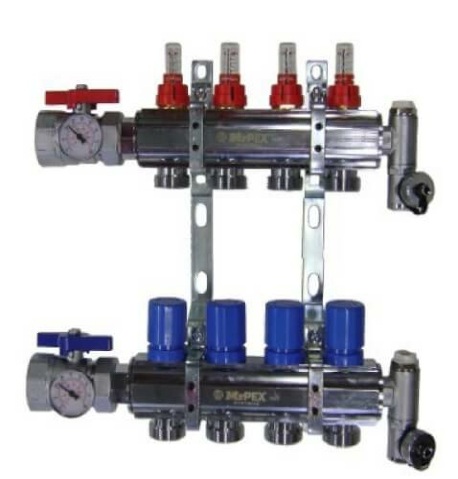 Pex Mr. PEX Mr. Pex Composite Radiant Manifolds | 12 Loop 1-1/2" Chrome Plated Brass Manifold W/ Flowmeter & Ball Valve (Fully Assembled)