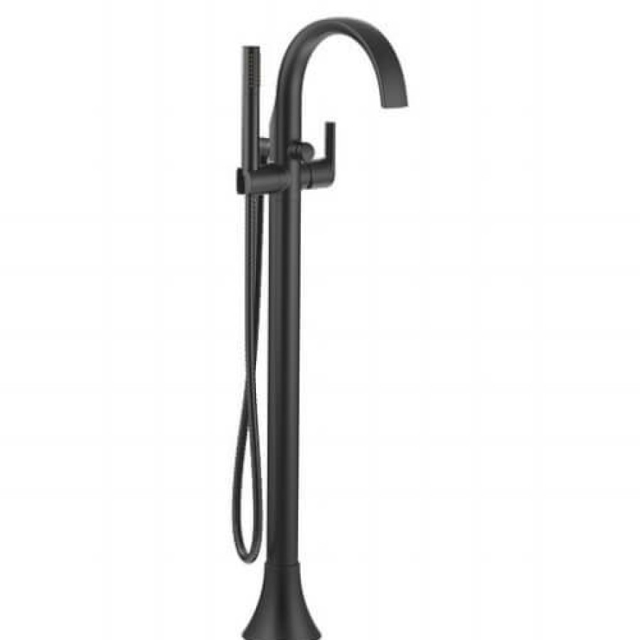 Plumbing Moen Bathtub Faucets | Doux Single Handle Floor Mounted Tub Filler W/ Hand Shower (Matte Black)