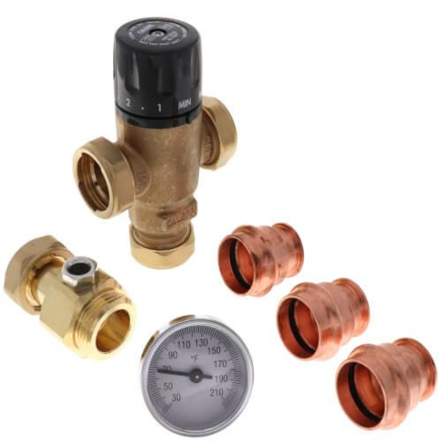 Heating Caleffi Mixing Valves | 1" Press Mixcal 3-Way Adjustable Thermostatic And Pressure Balanced Mixing Valve W/ Gauge