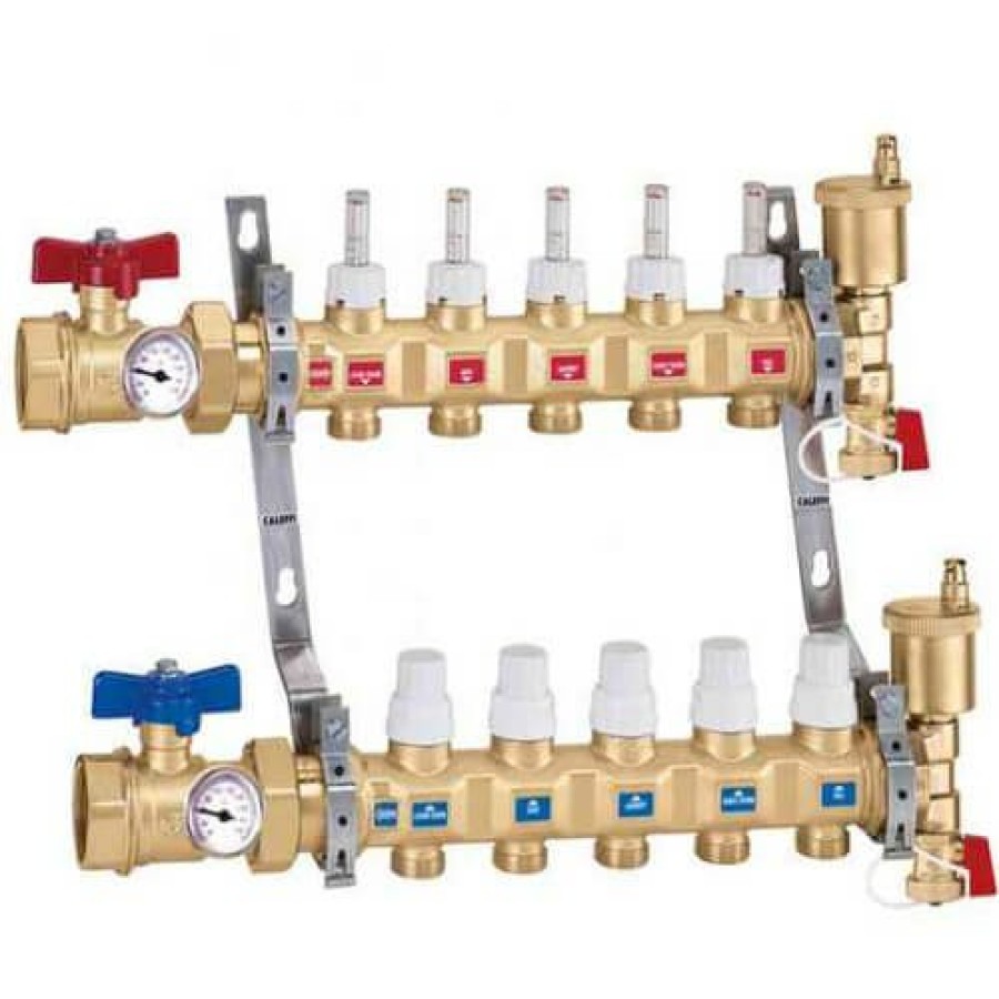 Pex Caleffi Caleffi Manifolds & Accessories | 1" Twistflow Manifold W/ Temp Gauge (12 Outlets)