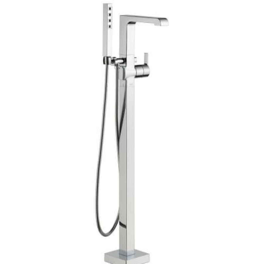 Plumbing Delta Bathtub Faucets | Ara Single Handle Floor Mount Tub Filler Trim W/ Hand Shower (Chrome)