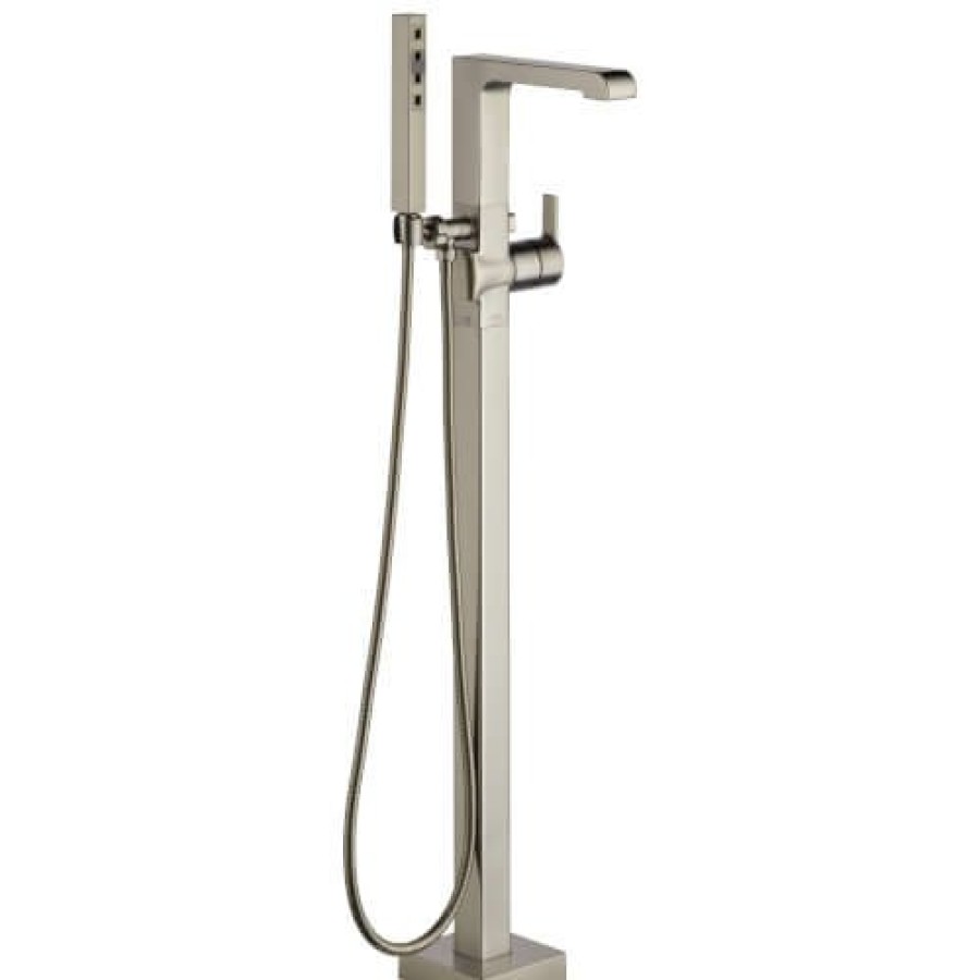 Plumbing Delta Bathtub Faucets | Ara Single Handle Floor Mount Tub Filler Trim W/ Hand Shower (Stainless Steel)