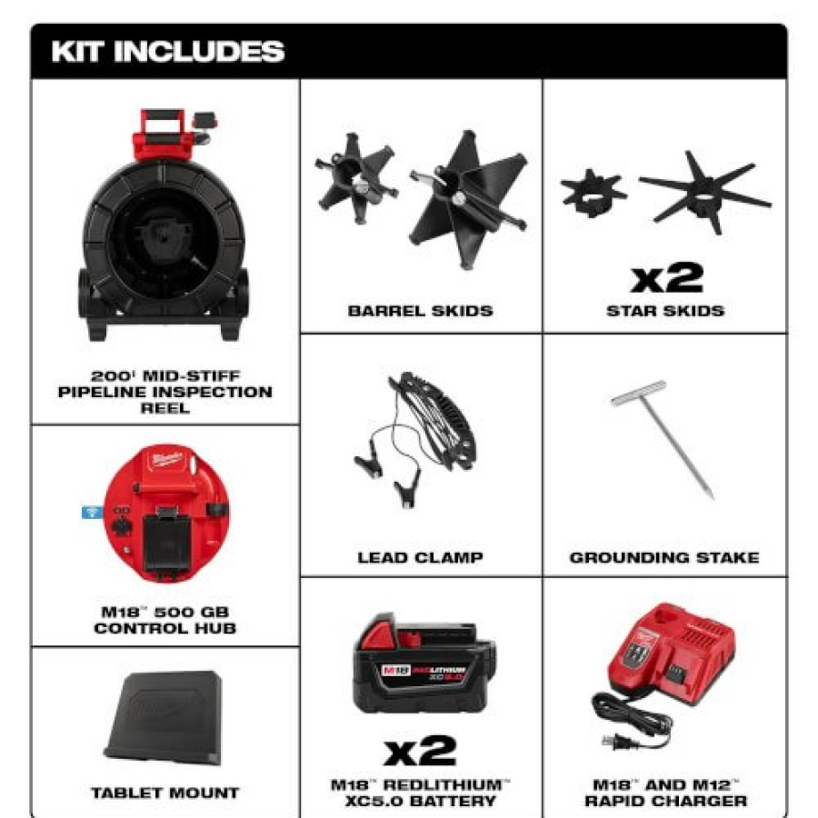 Plumbing Milwaukee Inspection Cameras & Monitors | M18 200' Mid-Stiff Pipeline Inspection System