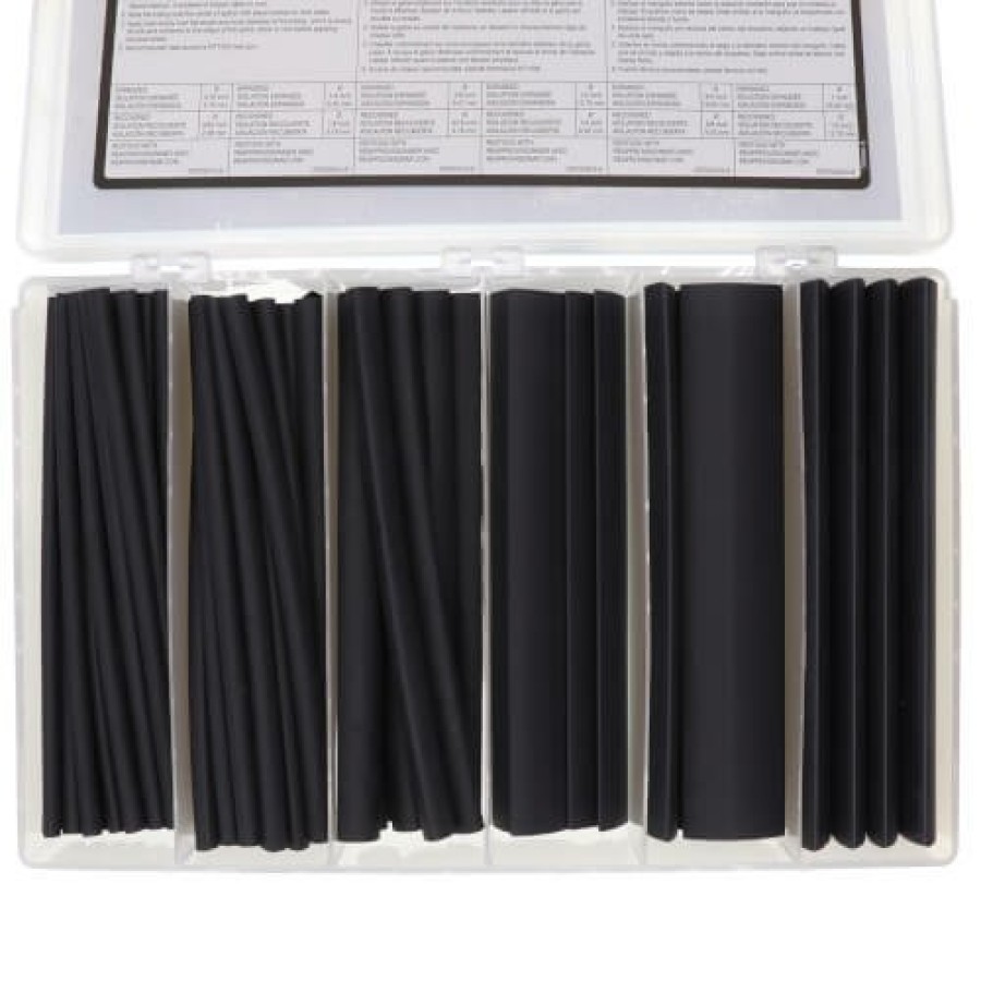 Electrical T&B Heat Shrink Kits | 3/16" - 1" Thin-Wall Heat Shrinkable Black Tubing Assortment W/ Plastic Storage Case