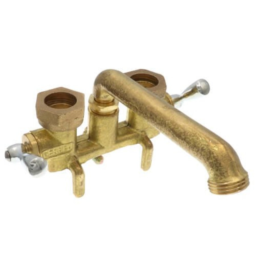 Plumbing Gerber | Two Handle Clamp On Laundry Faucet W/ Ips/Sweat Connections, Threaded Hose Spout, Rough Brass (49-530)