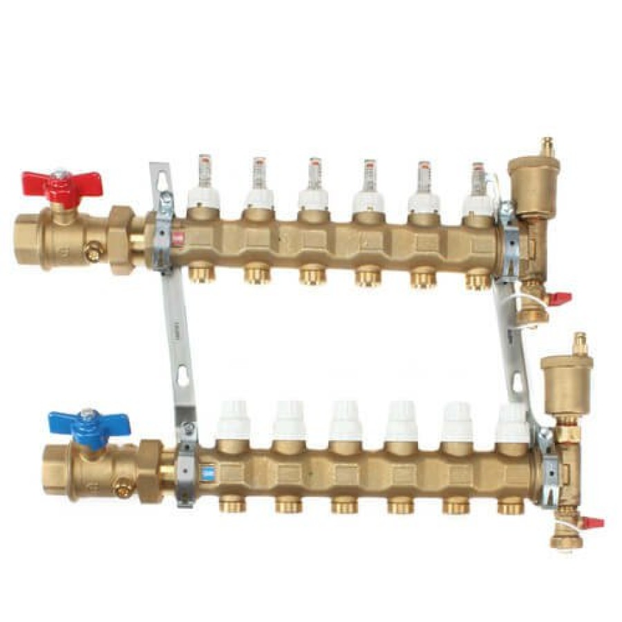 Pex Caleffi Caleffi Manifolds & Accessories | 1" Twistflow Manifold W/ Temp Gauge (6 Outlets)