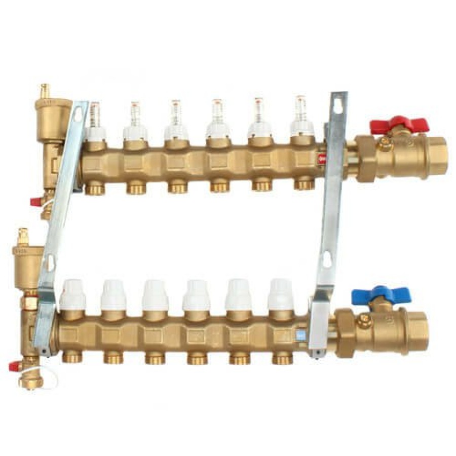 Pex Caleffi Caleffi Manifolds & Accessories | 1" Twistflow Manifold W/ Temp Gauge (6 Outlets)