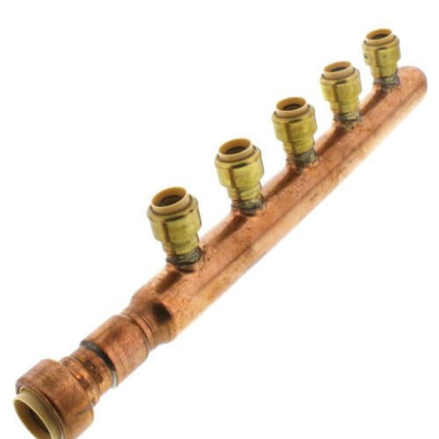 Pex Sioux Chief Push-Fit Manifolds | 3/4" Closed Copper Manifold W/ 1/2" Push-Fit Outlets (5 Outlets)