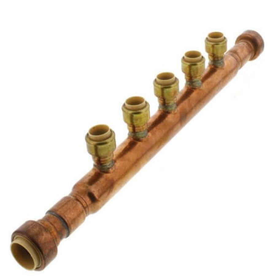 Pex Sioux Chief Push-Fit Manifolds | 3/4" Open Copper Manifold W/ 1/2" Push-Fit Outlets (5 Outlets)