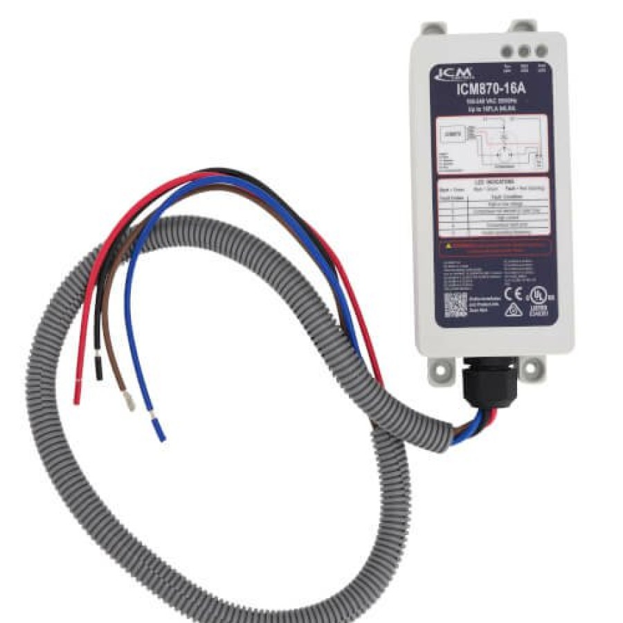 Electrical ICM Controls Motor Starters | Icm870-16A Soft Start, Built-In Start Capacitor, Over/Under Voltage Monitoring, Over-Current Protection, Current 16A