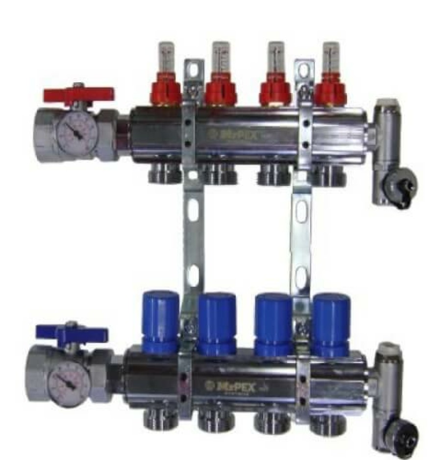 Pex Mr. PEX Mr. Pex Manifolds | 8 Loop 1-1/2" Chrome Plated Brass Manifold W/ Flowmeter & Ball Valve (Fully Assembled)