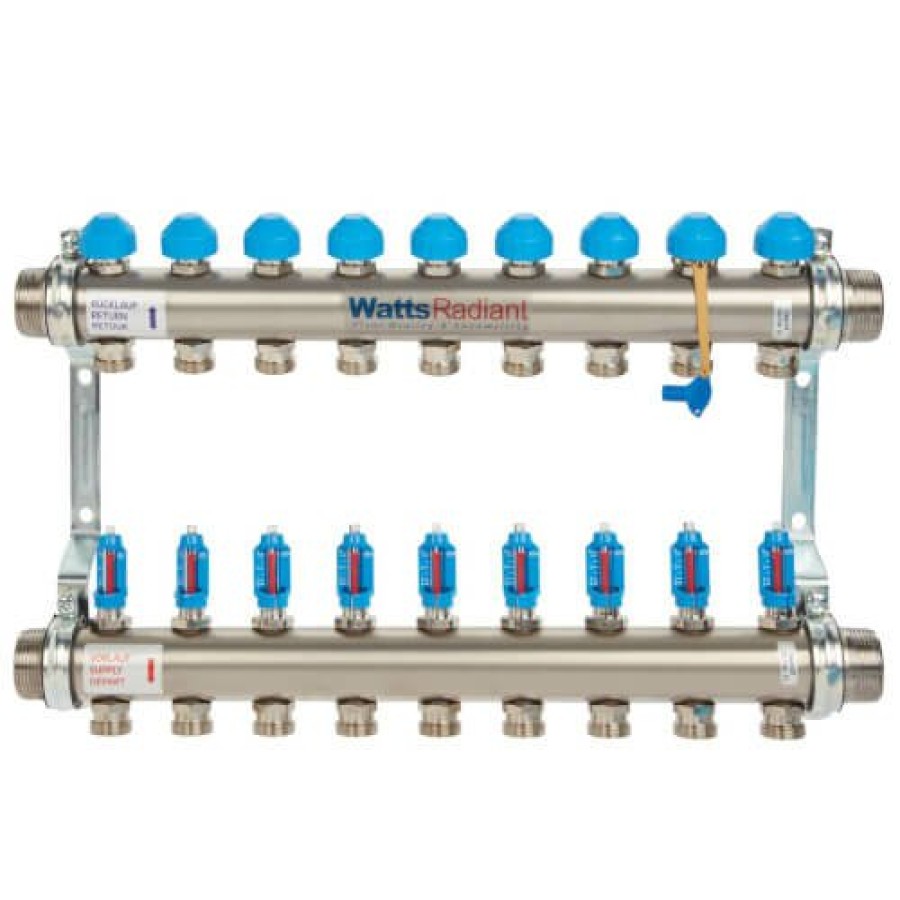 Pex Watts Watts Radiant Heat Manifolds | D3803008Ss, 9 Loop, 1" Stainless Steel Hi Flow Radiant Heat Manifold