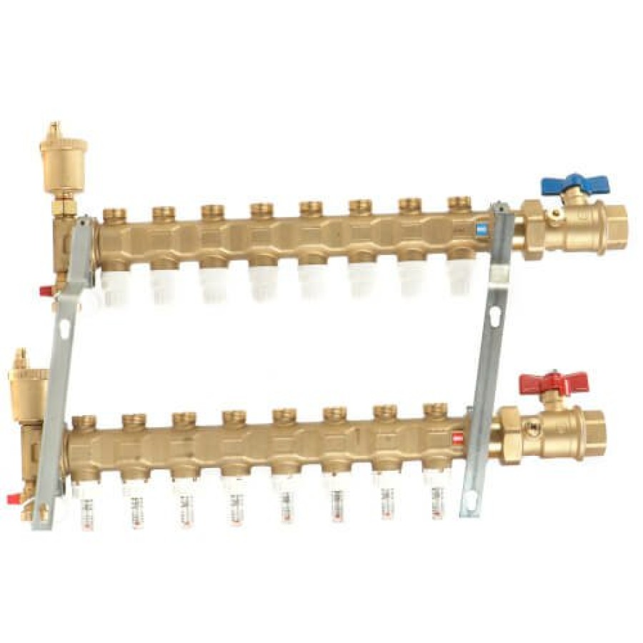 Pex Caleffi Caleffi Manifolds & Accessories | 1" Twistflow Inverted Manifold W/ Temp Gauge (8 Outlets)