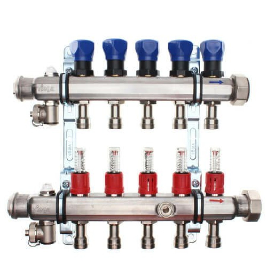 Pex Viega Viega Proradiant Stainless Steel Manifolds | 5-Loop Proradiant Stainless Steel Manifold Shut-Off/Balancing/Flow Meters