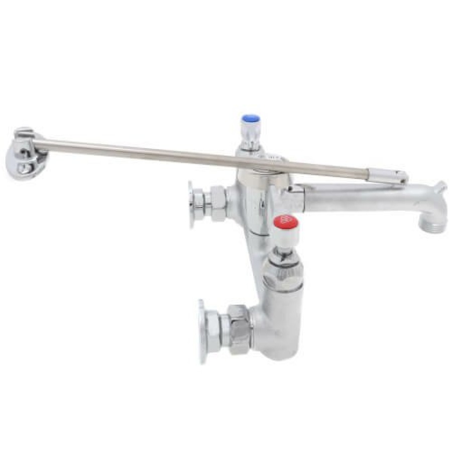 Plumbing T&S Brass | 8" Wall Mount Mixing Service Sink Faucet W/ Vacuum Breaker & Built-In Service Stops