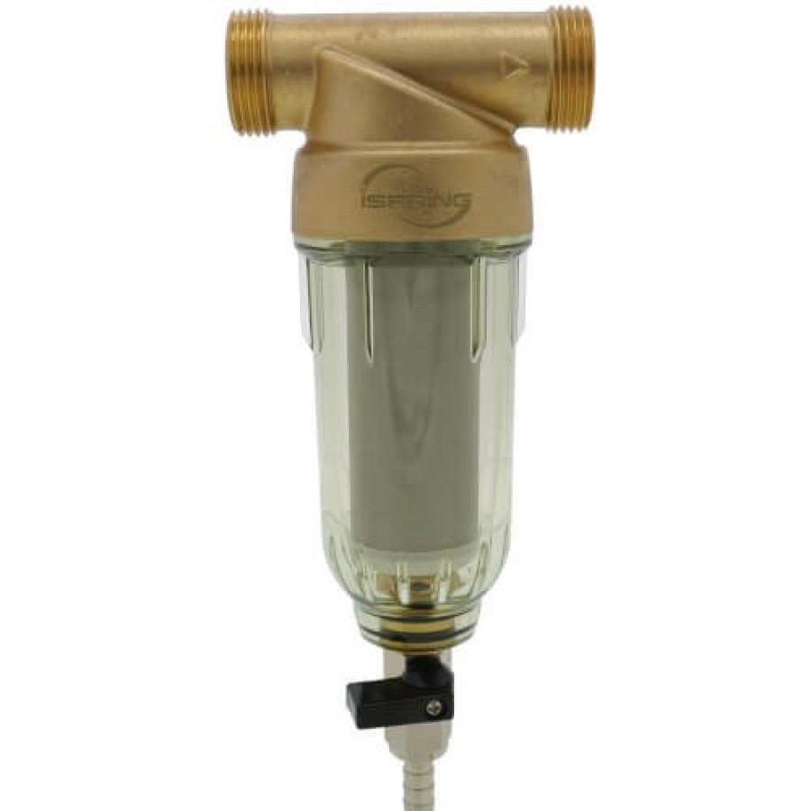 Plumbing iSpring Whole House Systems(Point Of Entry) | 50 Micron Reusable Spin Down Sediment Filter W/ Siliphos & Double Threads, 1" Mnpt, 3/4" Fnpt (20 Gpm)