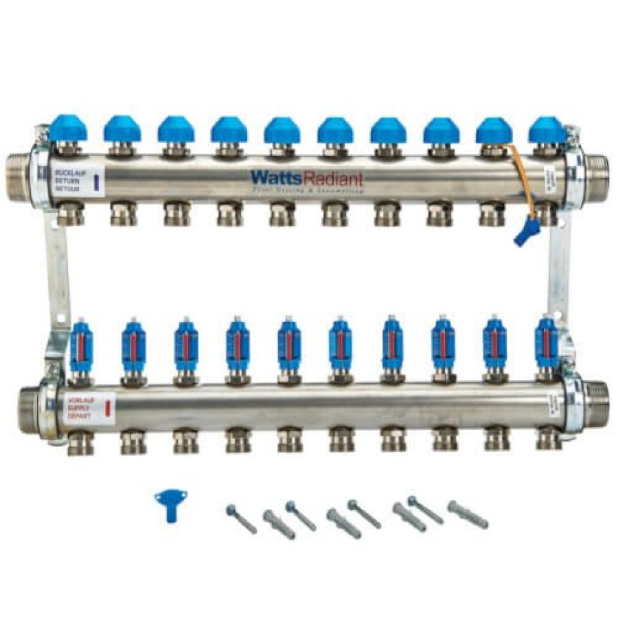 Pex Watts Watts Radiant Heat Manifolds | D3807610Ss, 10 Loop, 1-1/2" Stainless Steel Hi Flow Radiant Heat Manifold