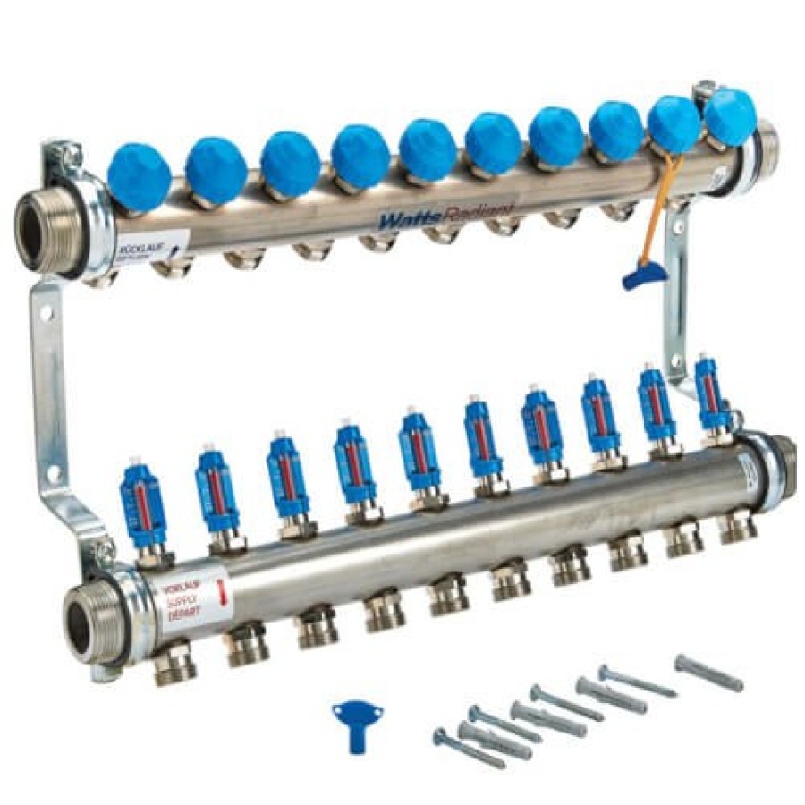 Pex Watts Watts Radiant Heat Manifolds | D3807610Ss, 10 Loop, 1-1/2" Stainless Steel Hi Flow Radiant Heat Manifold