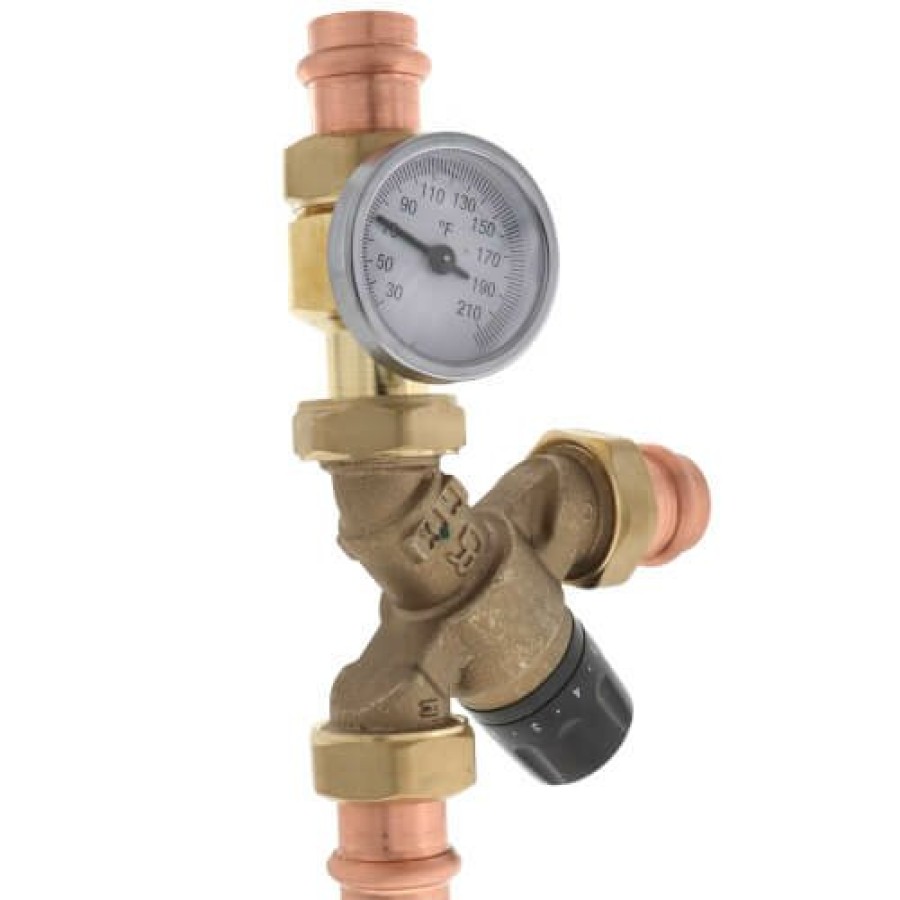 Heating Caleffi Mixing Valves | 3/4" Press Union Anglemix Thermostatic Mixing Valve W/ Temperature Gauge