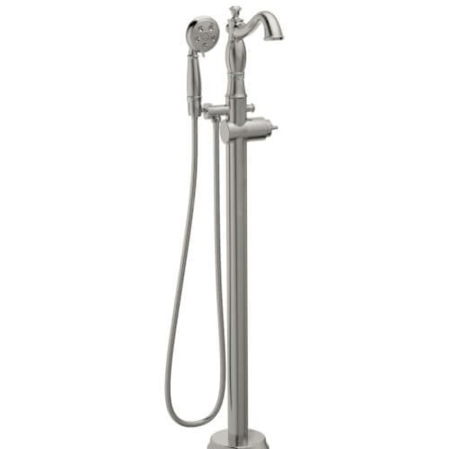 Plumbing Delta Bathtub Faucets | Cassidy Single Handle Floor Mount Tub Filler Trim W/ Hand Shower, No Handles Included (Stainless Steel)