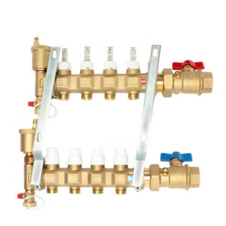 Pex Caleffi Caleffi Manifolds & Accessories | 1" Twistflow Manifold W/ Temp Gauge (4 Outlets)