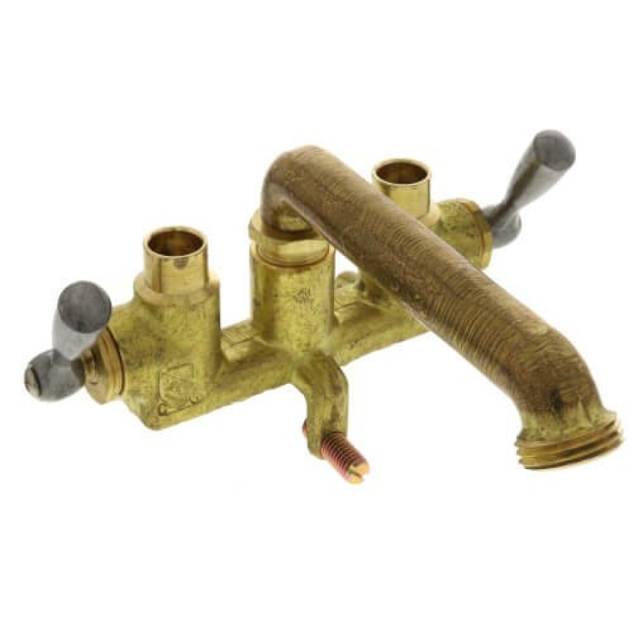 Plumbing Gerber | Two Handle Clamp On Laundry Faucet W/ Direct Sweat Connections, Threaded Hose Spout, Rough Brass (49-531)