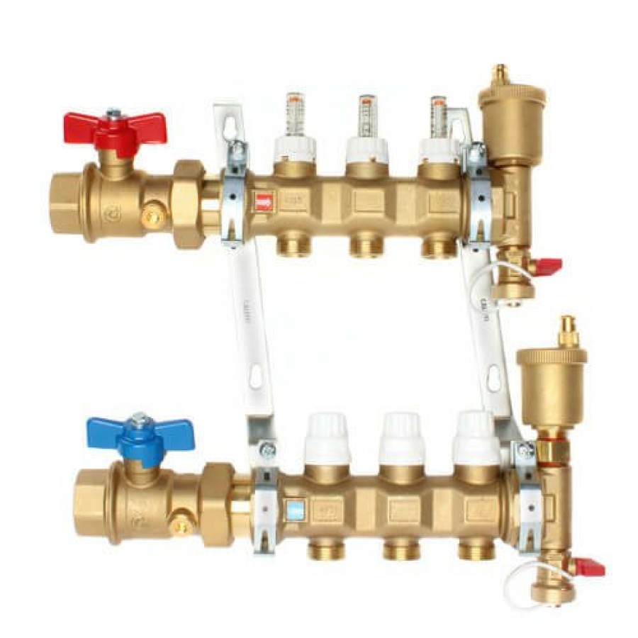 Pex Caleffi Caleffi Manifolds & Accessories | 1" Twistflow Manifold W/ Temp Gauge (3 Outlets)