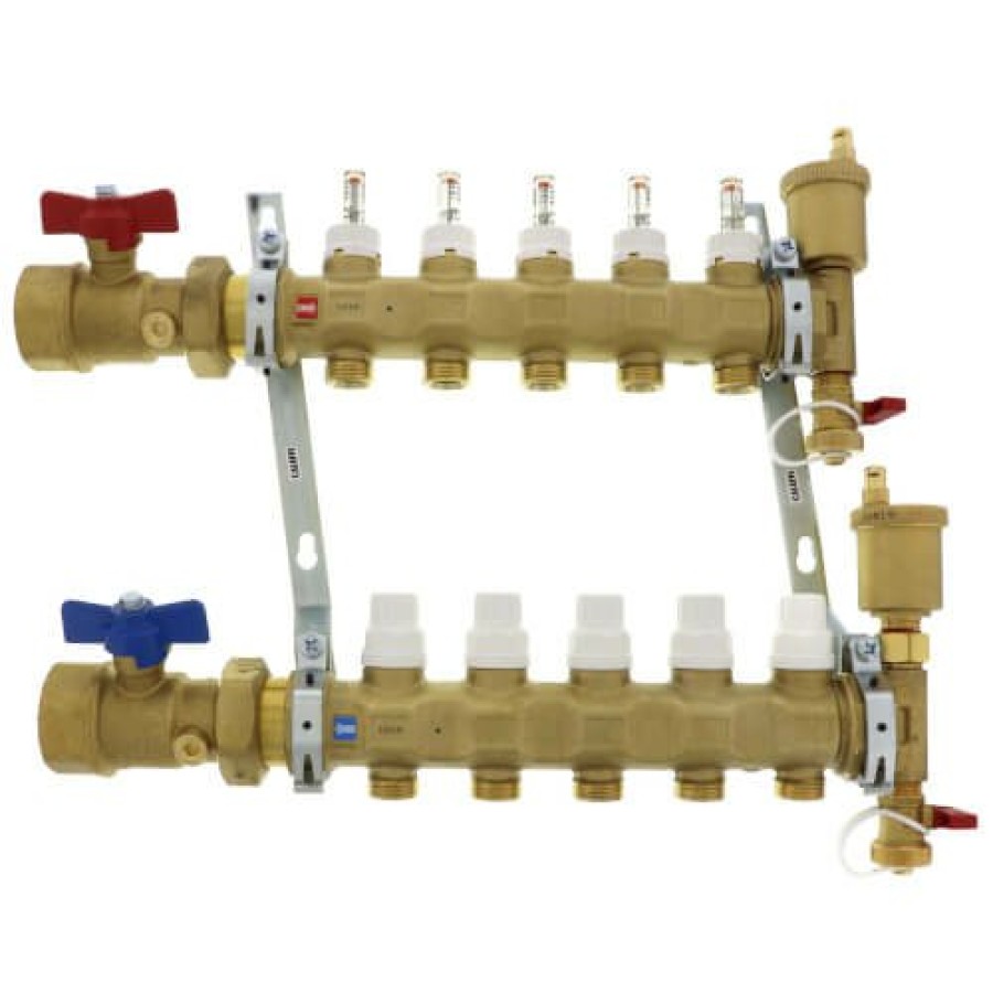 Pex Caleffi Caleffi Manifolds & Accessories | 1-1/4" Twistflow Manifold W/ Temp Gauge (5 Outlets)