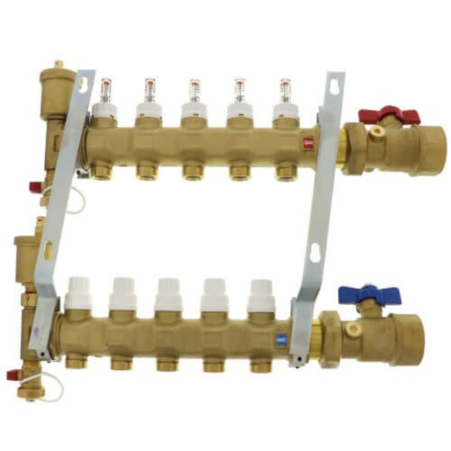 Pex Caleffi Caleffi Manifolds & Accessories | 1-1/4" Twistflow Manifold W/ Temp Gauge (5 Outlets)