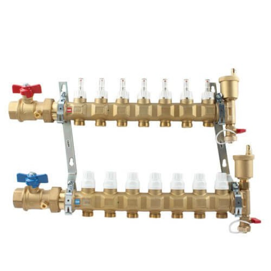 Pex Caleffi Caleffi Manifolds & Accessories | 1" Twistflow Manifold W/ Temp Gauge (9 Outlets)