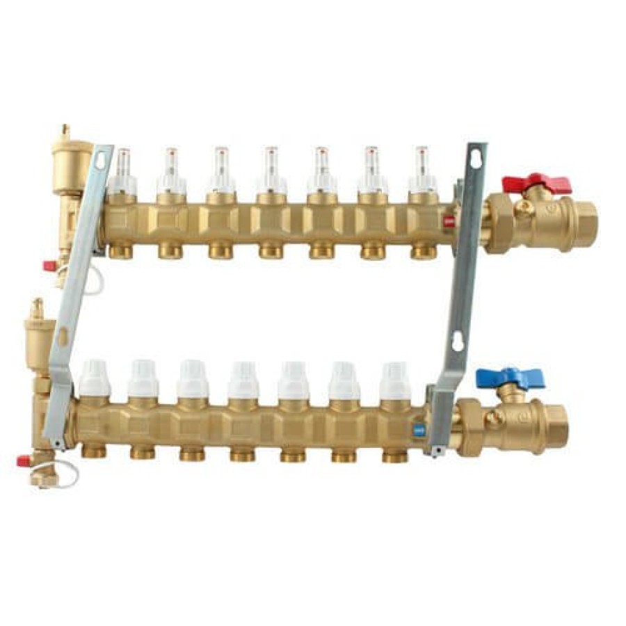 Pex Caleffi Caleffi Manifolds & Accessories | 1" Twistflow Manifold W/ Temp Gauge (9 Outlets)