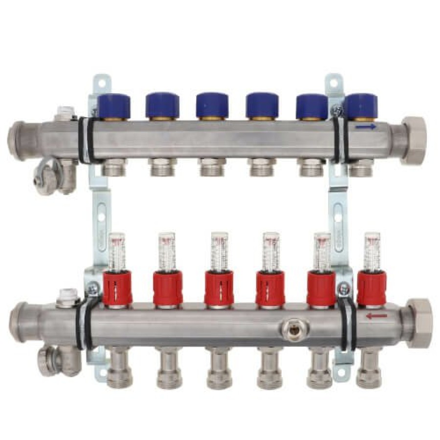 Pex Viega Viega Proradiant Stainless Steel Manifolds | 6-Loop Proradiant Stainless Steel Manifold Shut-Off/Balancing/Flow Meters