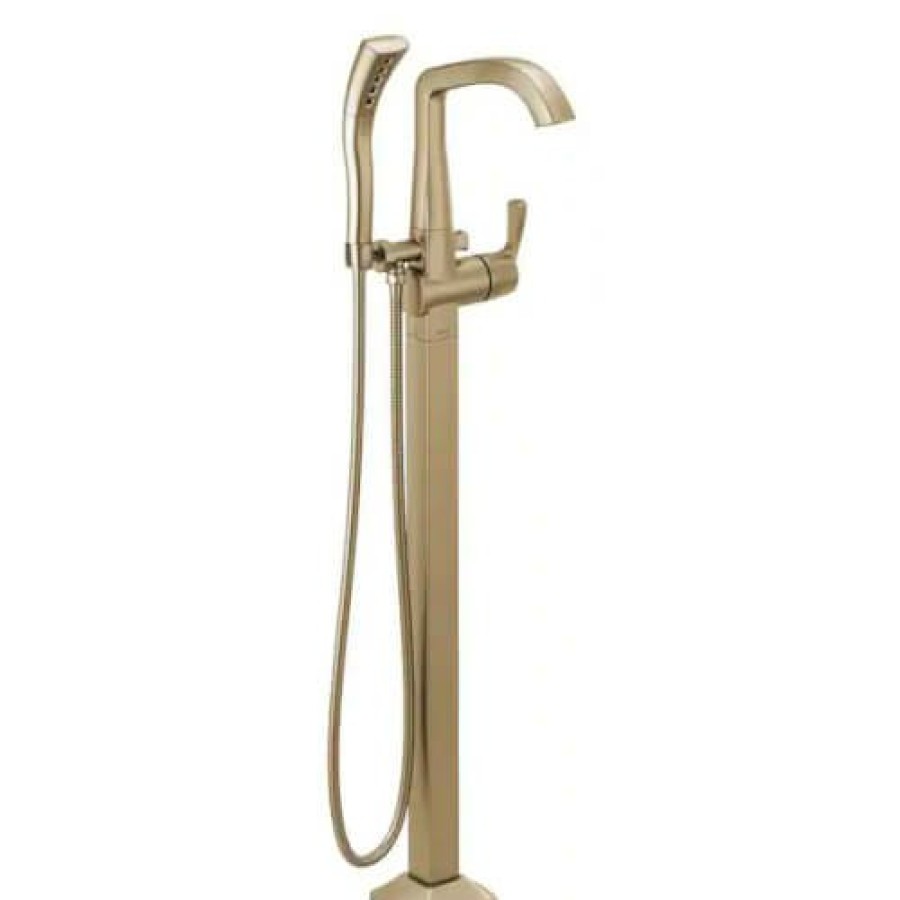 Plumbing Delta Bathtub Faucets | Stryke Single Handle Floor Mount Tub Filler Trim W/ Hand Shower (Champagne Bronze)